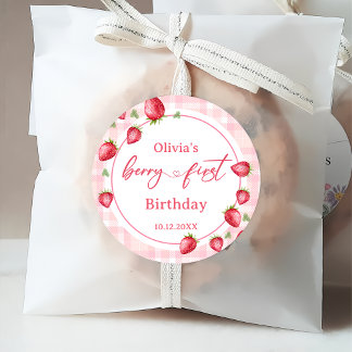 Pink Gingham Strawberry Birthday Favour Tags