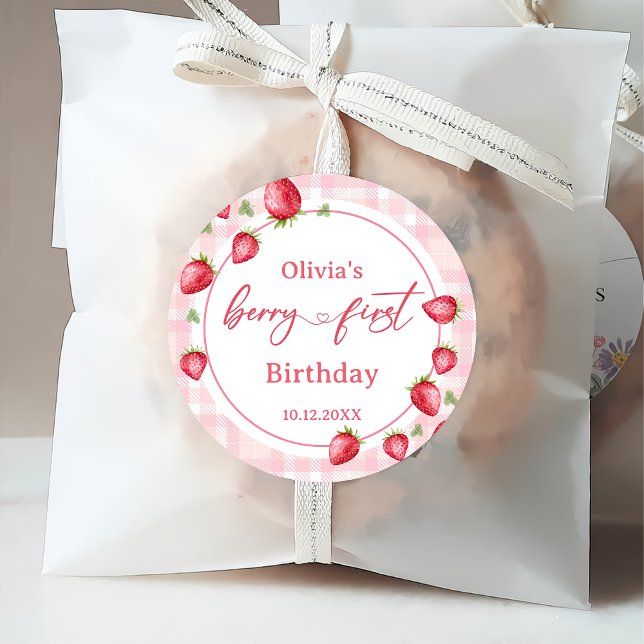 Pink Gingham Strawberry Birthday Favour Tags (Creator Uploaded)