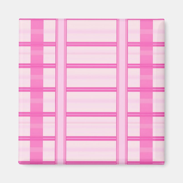 Pink Gingham Stripe Check Pattern Magnet (Front)