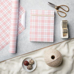 Pink Gingham Style Plaid Pattern Wrapping Paper
