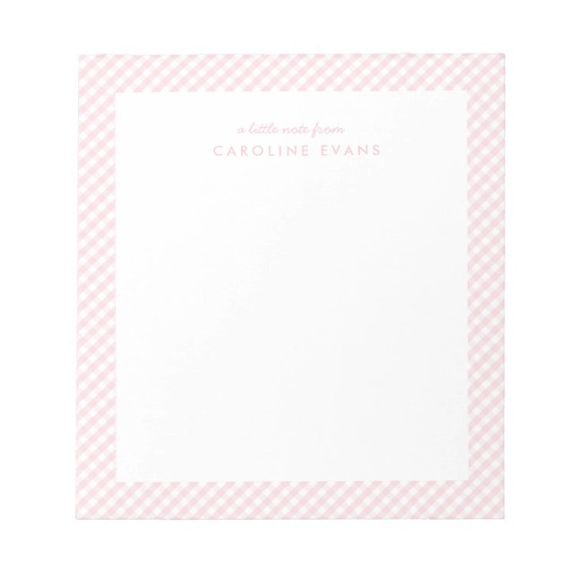 Pink gingham sweet simple personalised notepad (Front)