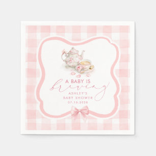 Pink Gingham Tea Party Girl Baby Shower Napkin