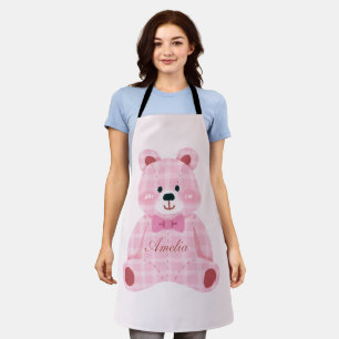 Pink Gingham Teddy Apron
