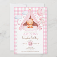 Pink Gingham Teddy Bear Balloon Girl 1st Birthday