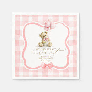 Pink Gingham Teddy Bear Girl Baby Shower Napkin