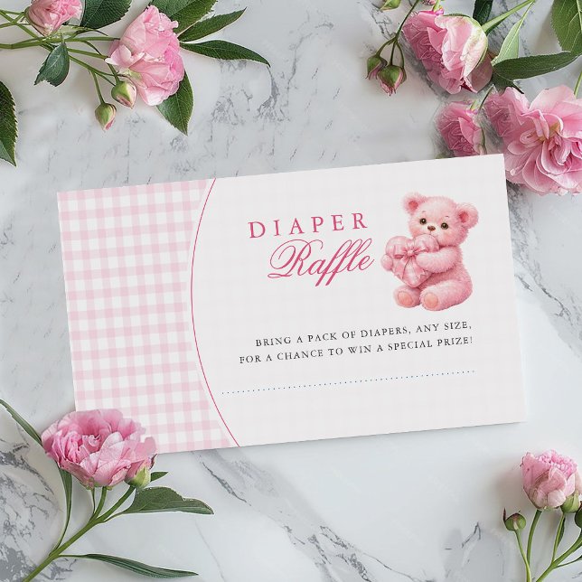 Pink Gingham Teddy Bear Neutral Baby Shower Enclosure Card (Creator Uploaded)