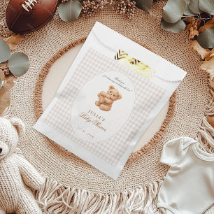 Pink Gingham Teddy Bear Neutral Baby Shower Favour Bags