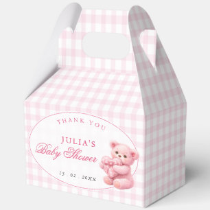 Pink Gingham Teddy Bear Neutral Baby Shower Favour Box