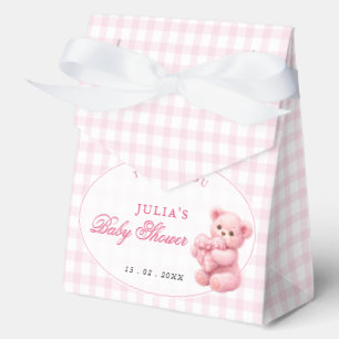 Pink Gingham Teddy Bear Neutral Baby Shower Favour Box
