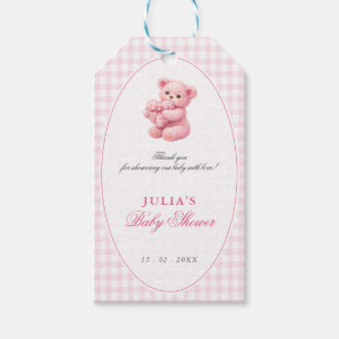 Pink Gingham Teddy Bear Neutral Baby Shower Gift Tags