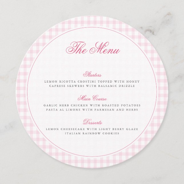 Pink Gingham Teddy Bear Neutral Baby Shower Menu (Front)