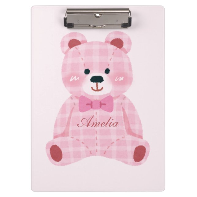 Pink Gingham Teddy Clipboard (Front)