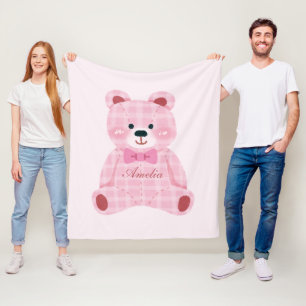 Pink Gingham Teddy Fleece Blanket