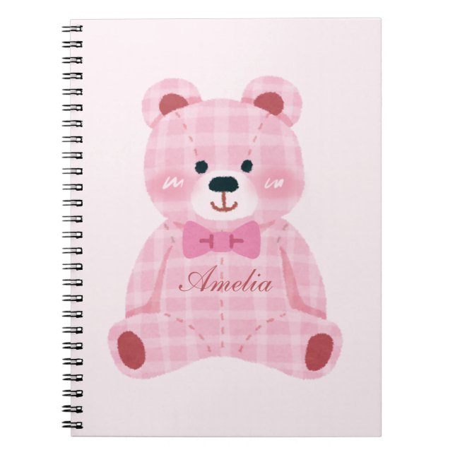 Pink Gingham Teddy Notebook (Front)