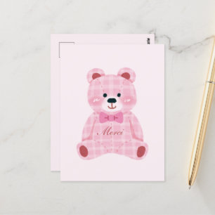 Pink Gingham Teddy Postcard
