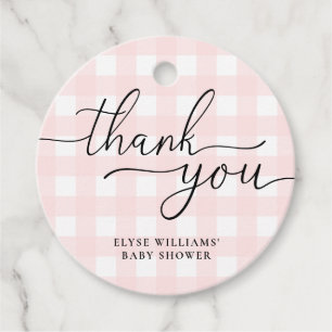 Pink Gingham Thank You Favour Round Tag