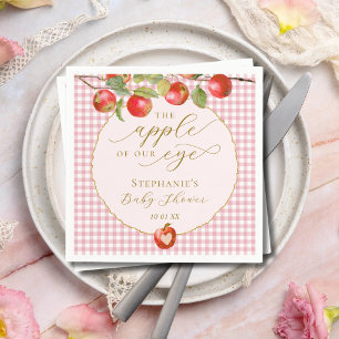 Pink Gingham The Apple Of Our Eye Fall Baby Shower Napkin