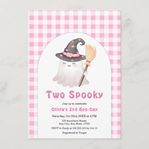Pink Gingham Two Spooky Halloween 2nd Birthday Invitation