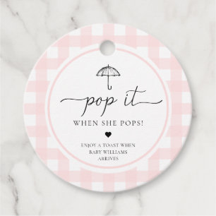 Pink Gingham Umbrella Pop It When She Pops Favour Tags
