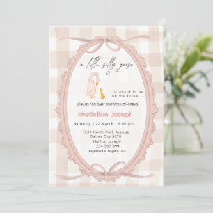 Pink Gingham Watercolor Goose Girl Baby Shower Invitation