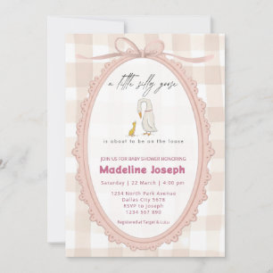 Pink Gingham Watercolor Goose Girl Baby Shower Invitation