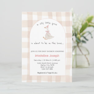 Pink Gingham Watercolor Goose Girl Baby Shower Invitation
