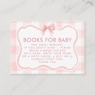 Pink Gingham Wavy Frame Bow Books For Baby Request Enclosure Card