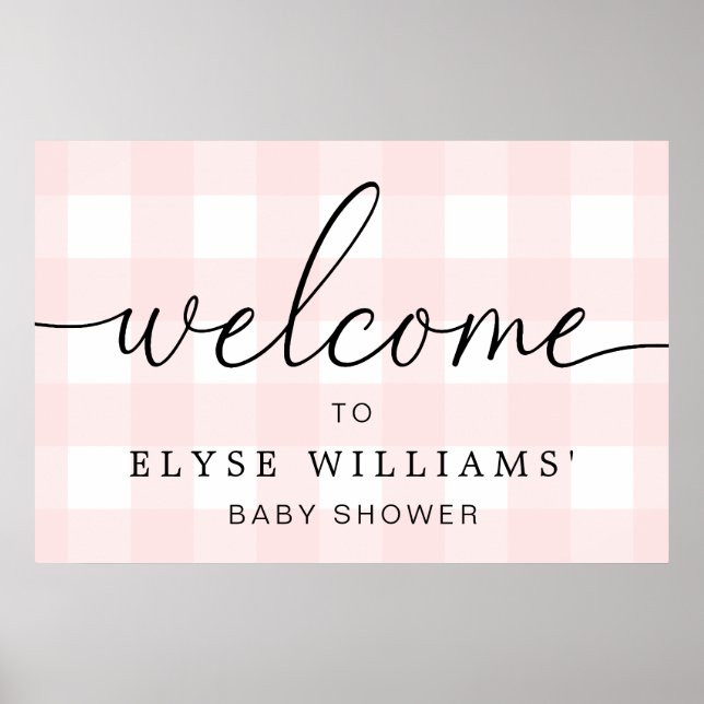 Pink Gingham Welcome Sign Poster (Front)