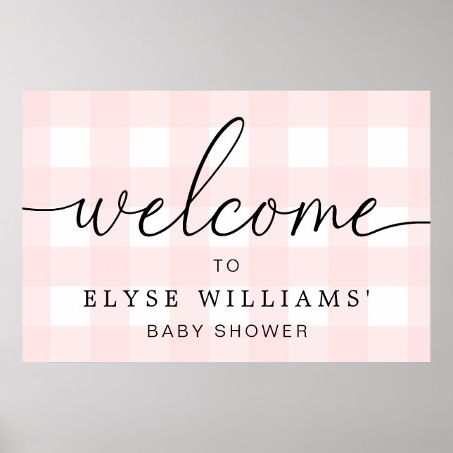 Pink Gingham Welcome Sign Poster (Front)