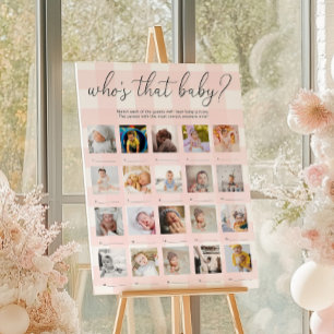 Pink Gingham Who's That Baby 20 Photo Game Poster