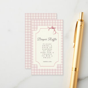 Pink Gingham with Bow Baby Shower Diaper Raffle Enclosure Card