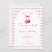 Pink Gingham with Bow She's Cherry on Top Birthday