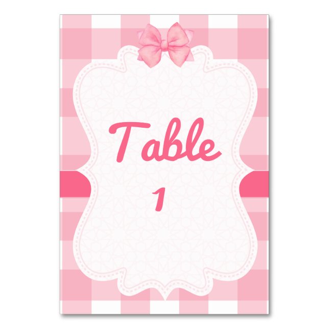 Pink Gingham with Bow Table Number  (Front)