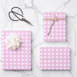 Pink Gingham with Paw Prints Wrapping Paper
