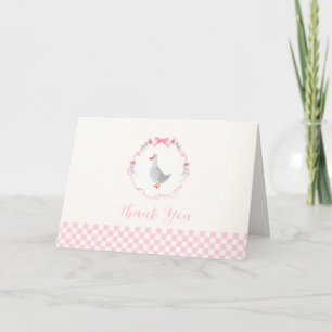 Pink Gingham Woodland Silly Goose Girl Baby Shower Thank You Card