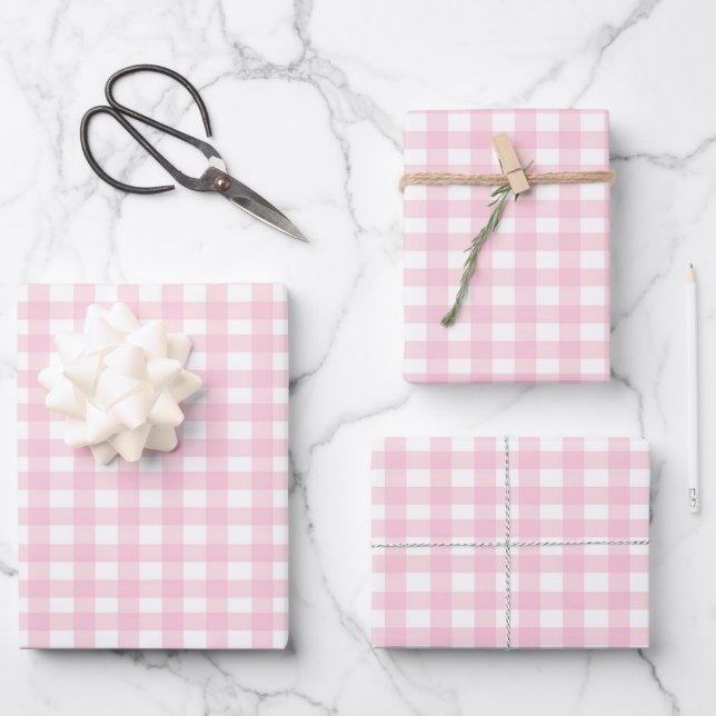 Pink Gingham Wrapping Paper Sheet (Front)