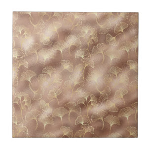 Pink Ginkgo Leaf with Luxe Gold Accents Tile