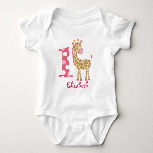 Pink Giraffe 1st First Birthday Custom Shirt (Front)
