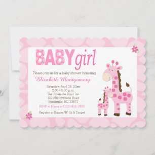 Pink Giraffe Baby Girl Scalloped 5x7 Invitation