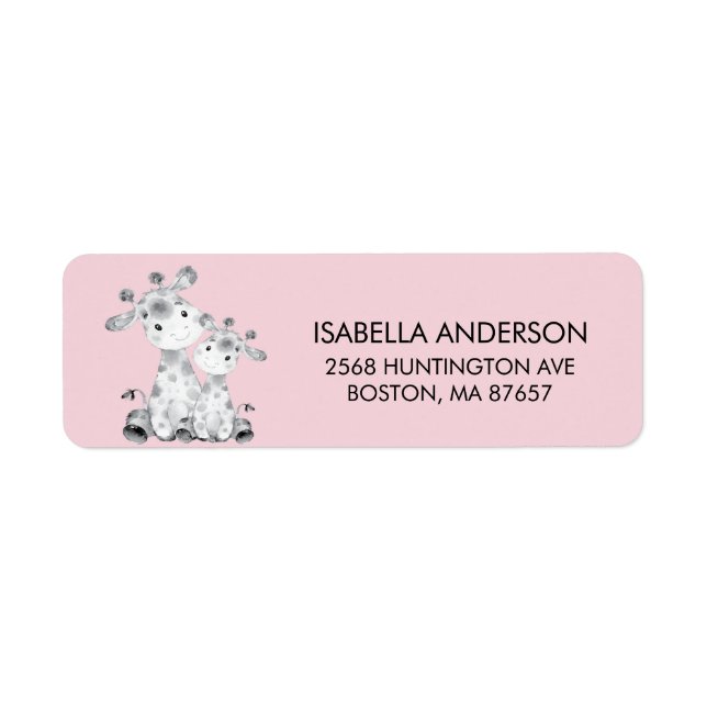 Pink Giraffe Baby Shower Address Label (Front)