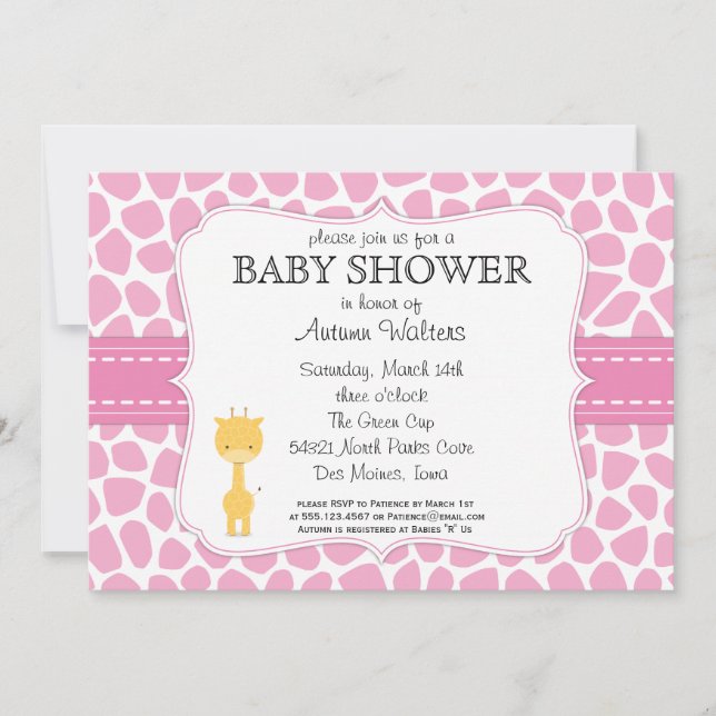 Pink Giraffe Baby Shower Invitations (Front)