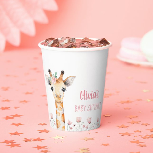 Pink Giraffe Baby Shower Paper Cups (Creator Uploaded)