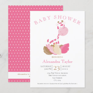 Pink Giraffe Baby Shower Personalised Invitation