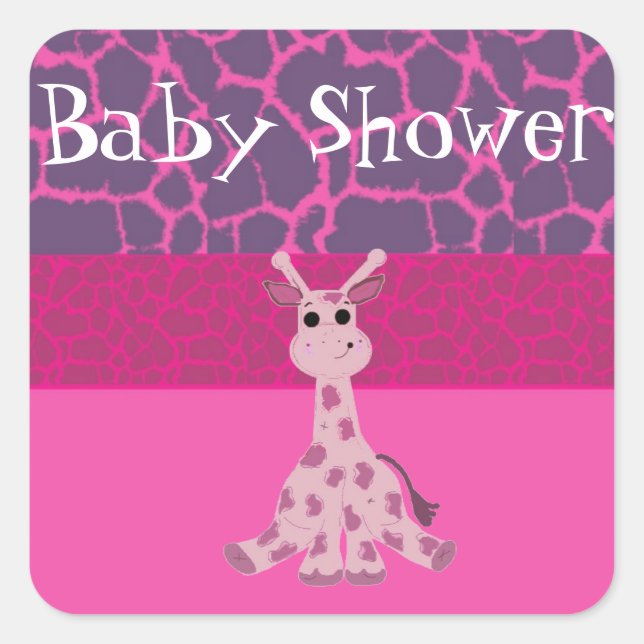 Pink Giraffe Baby Shower Square Sticker (Front)
