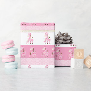 Pink Giraffe Baby Shower Wrapping Paper
