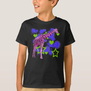 Pink Giraffe Blue Green Stars Hearts T-Shirt