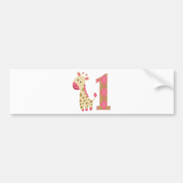 Pink Giraffe First Birthday Bumper Sticker (Front)