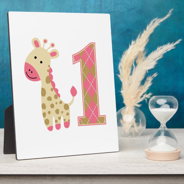 Pink Giraffe First Birthday Plaque (Side)