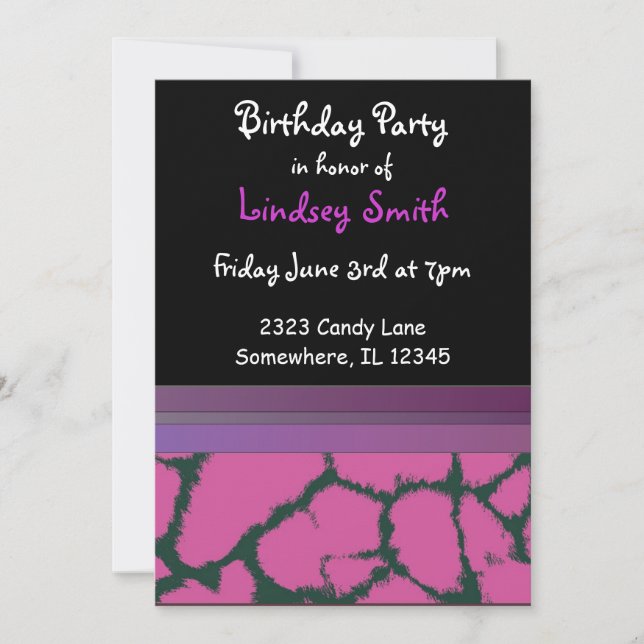 Pink Giraffe Fur Pattern Birthday Invitation (Front)