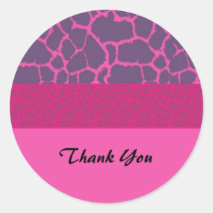 Pink Giraffe Fur Pattern Thank You Classic Round Sticker